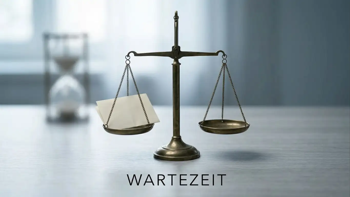 Waage mit einem Ausweisdokument und einem Zeitfenster als Symbol für aufgeschobene Verifizierung