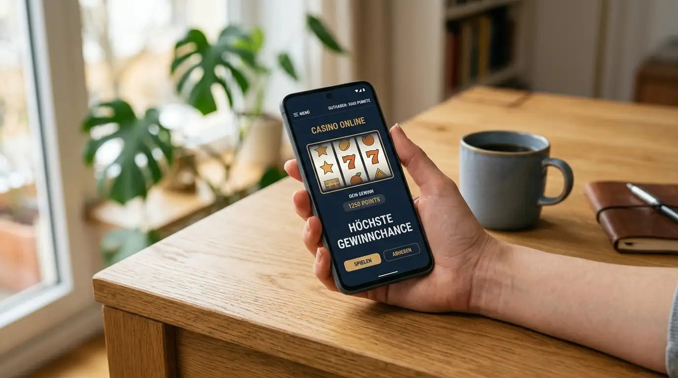 Smartphone mit einer Casino-Web-App auf dem Startbildschirm in Deutschland