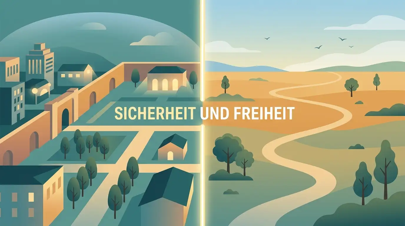 Symbolische Landkarte mit einer Grenze zwischen einem streng regulierten und einem offenen Spielbereich