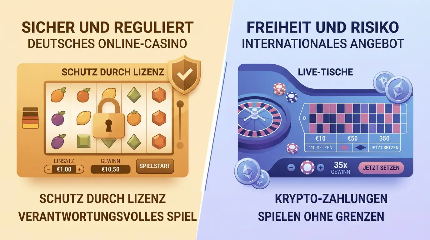 Vergleich einer legalen deutschen Online-Spielothek mit einem Casino ohne OASIS als übersichtliche Anbieter-Landkarte