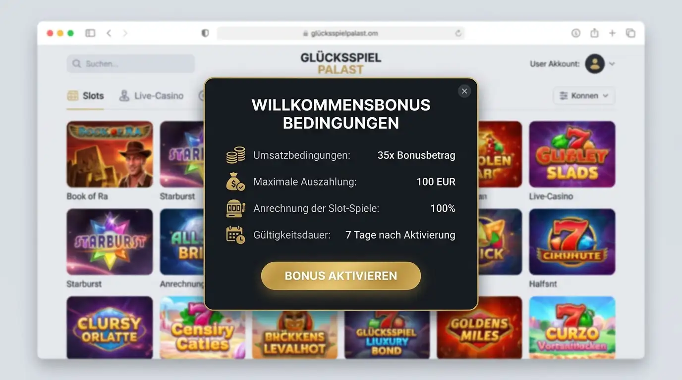 AGB-Auflage-Anzeige im Bonus-Popup eines HTML5-Casinos
