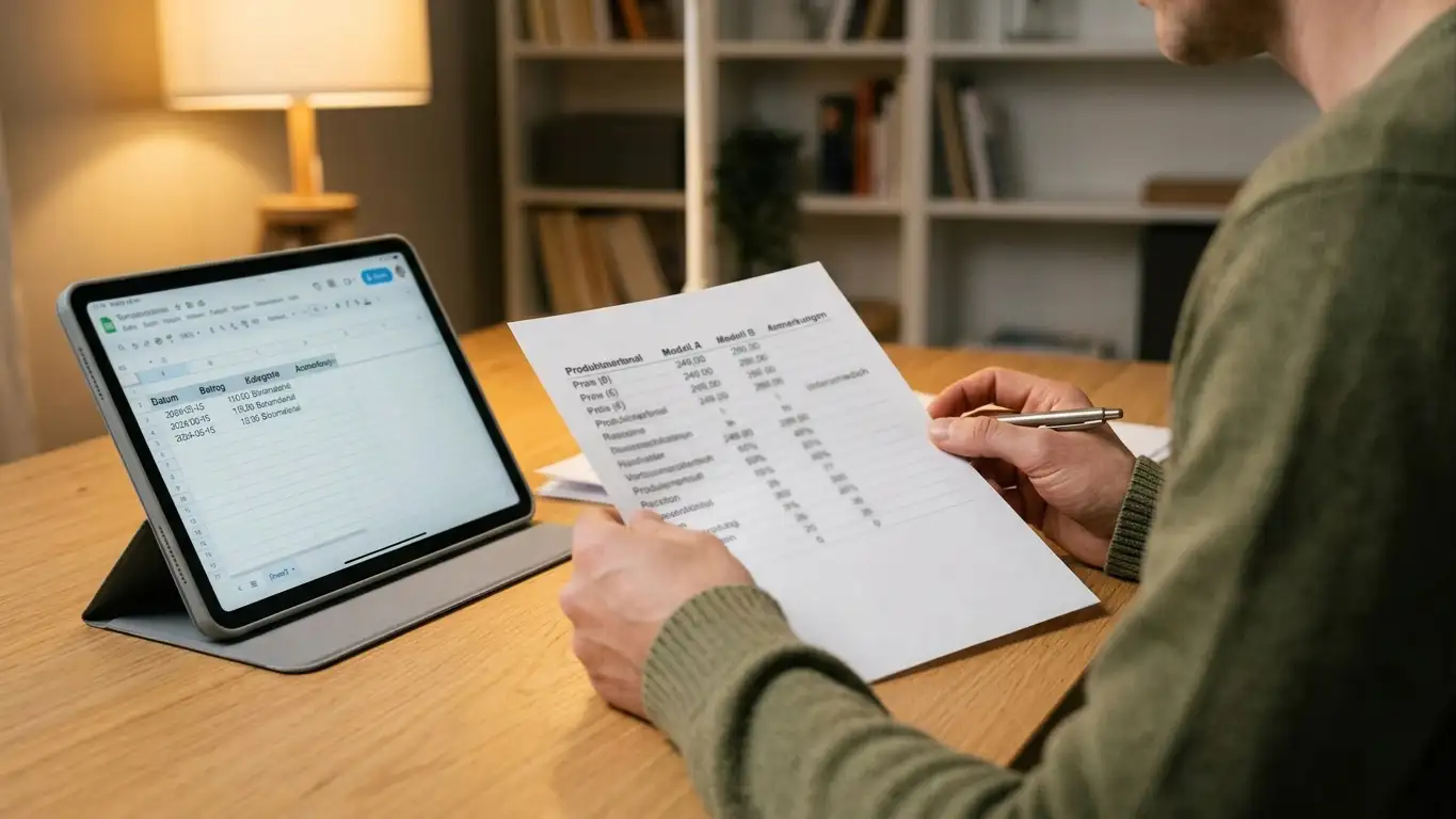 Vergleichsliste mit Stift und Tablet als visuelle Anker der zehn Anbieter im Überblick