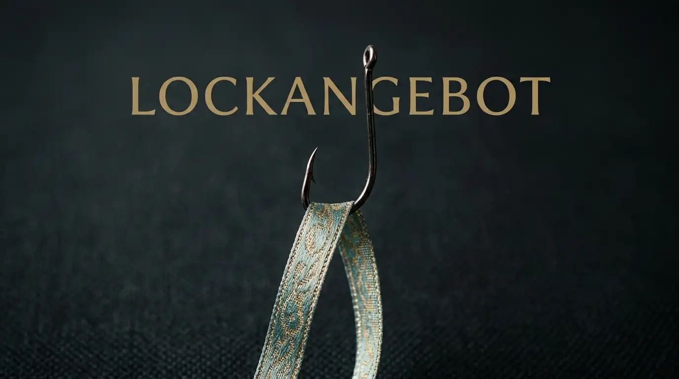 Angelhaken, der ein Geschenkband hält, als Sinnbild für den Bonus mit Umsatzbedingung