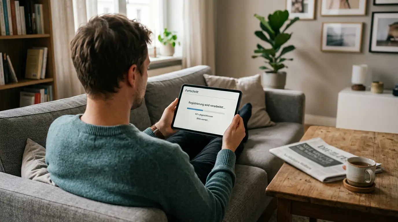 Mobile Cashback-Plattform auf einem Tablet im Wohnzimmer
