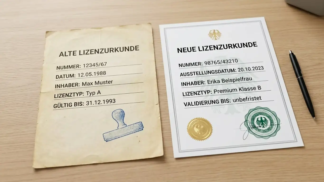 Vergleich zweier Lizenzdokumente — altes Antillephone-Sub-Lizenz-Format und neue OGL-Hauptlizenz
