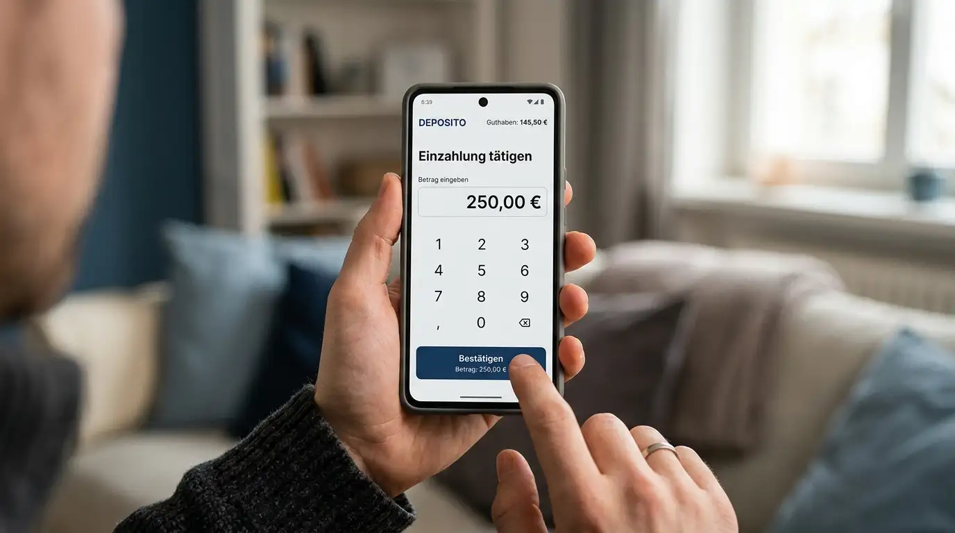 Smartphone mit ecoPayz-App und Casino-Kassenbereich