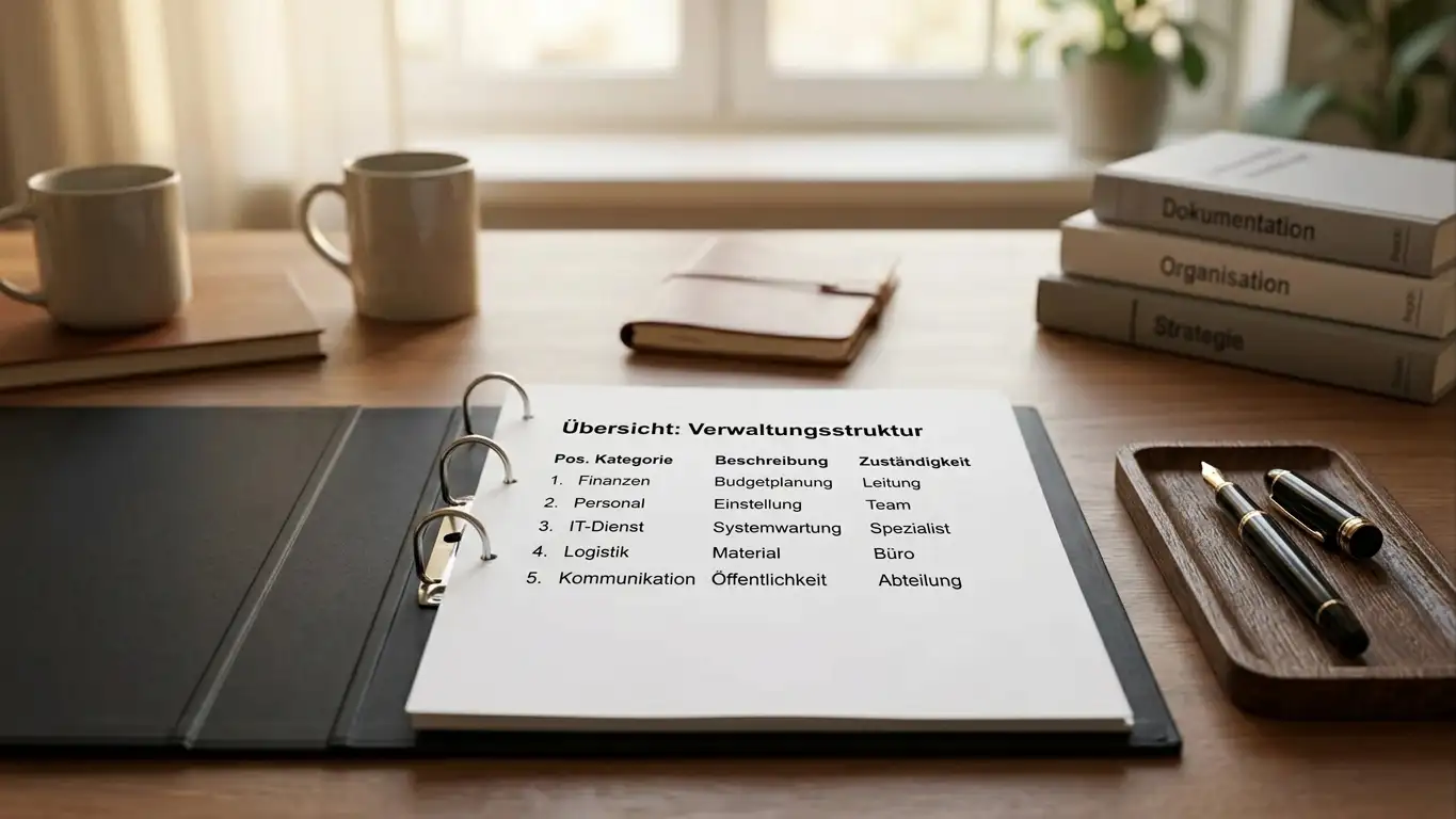 Ordner auf einem Verwaltungsschreibtisch mit sichtbarer Whitelist-Übersicht