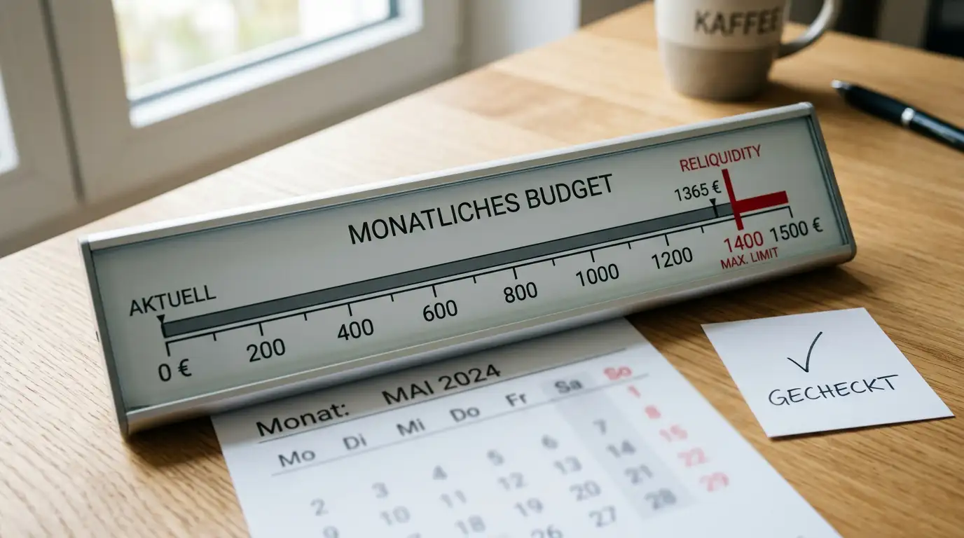 Stilisierte Anzeige einer monatlichen Einzahlungs-Skala mit der 1.000-Euro-Marke als roter Linie