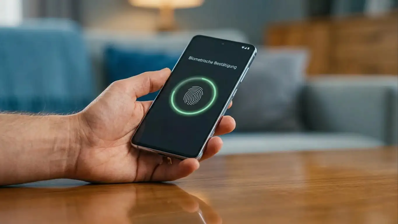 Android-Smartphone mit Fingerabdruck-Bestätigung und Google Wallet auf dem Bildschirm