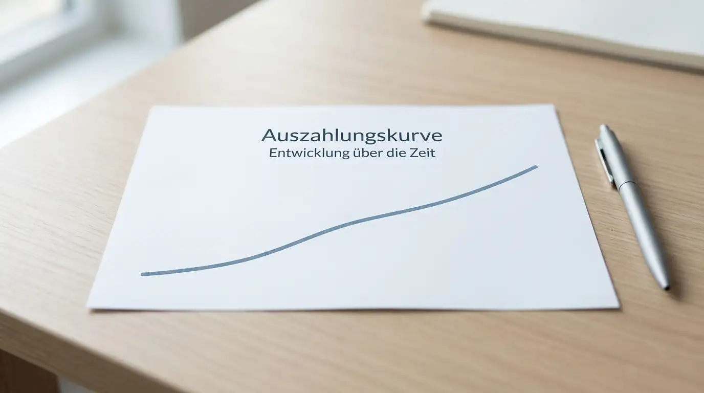 Schlichte Kurve einer Auszahlungsquote ohne konkrete Zahlen auf einem Blatt Papier