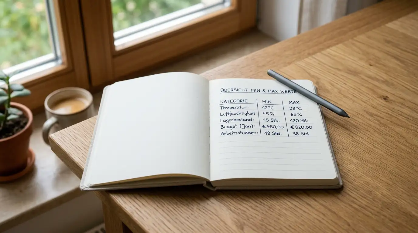 Schreibtisch mit Notizbuch und einem Stapel Euro-Scheine als Symbol für Mindest- und Höchsteinzahlungen