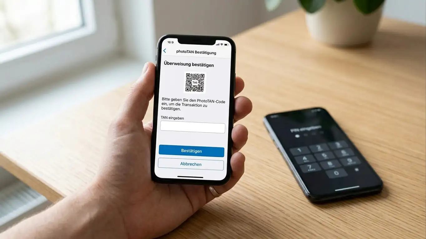 Online-Banking-Login mit PhotoTAN auf Smartphone