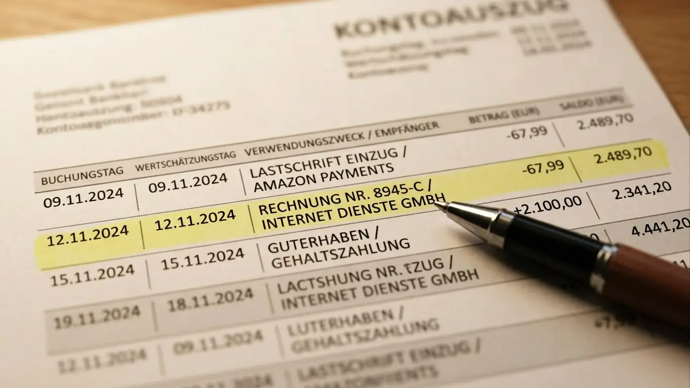 MCC-Code 7995 auf einem Kontoauszug als Bargeldverfügung markiert
