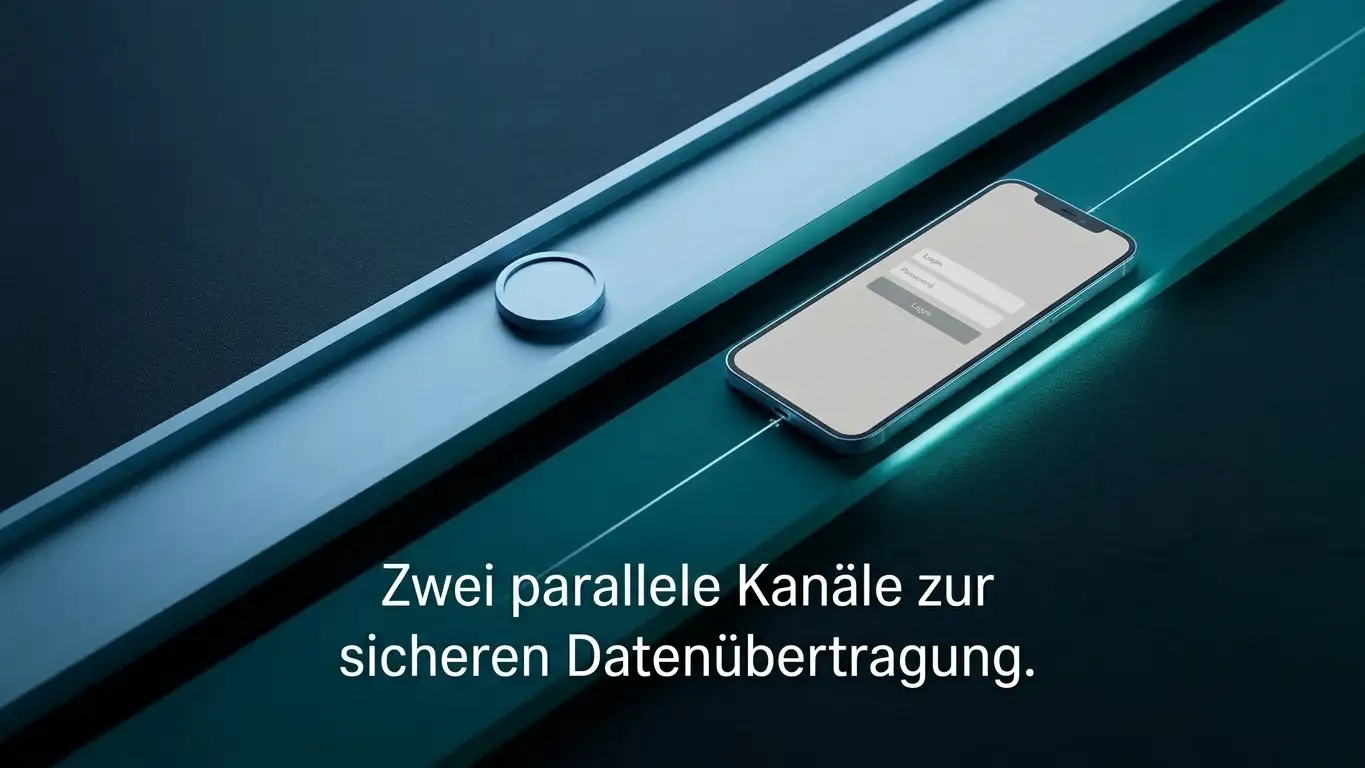 Zwei getrennte Übertragungswege als Sinnbild für Krypto-Wallet und Pay-N-Play-Bankanbindung