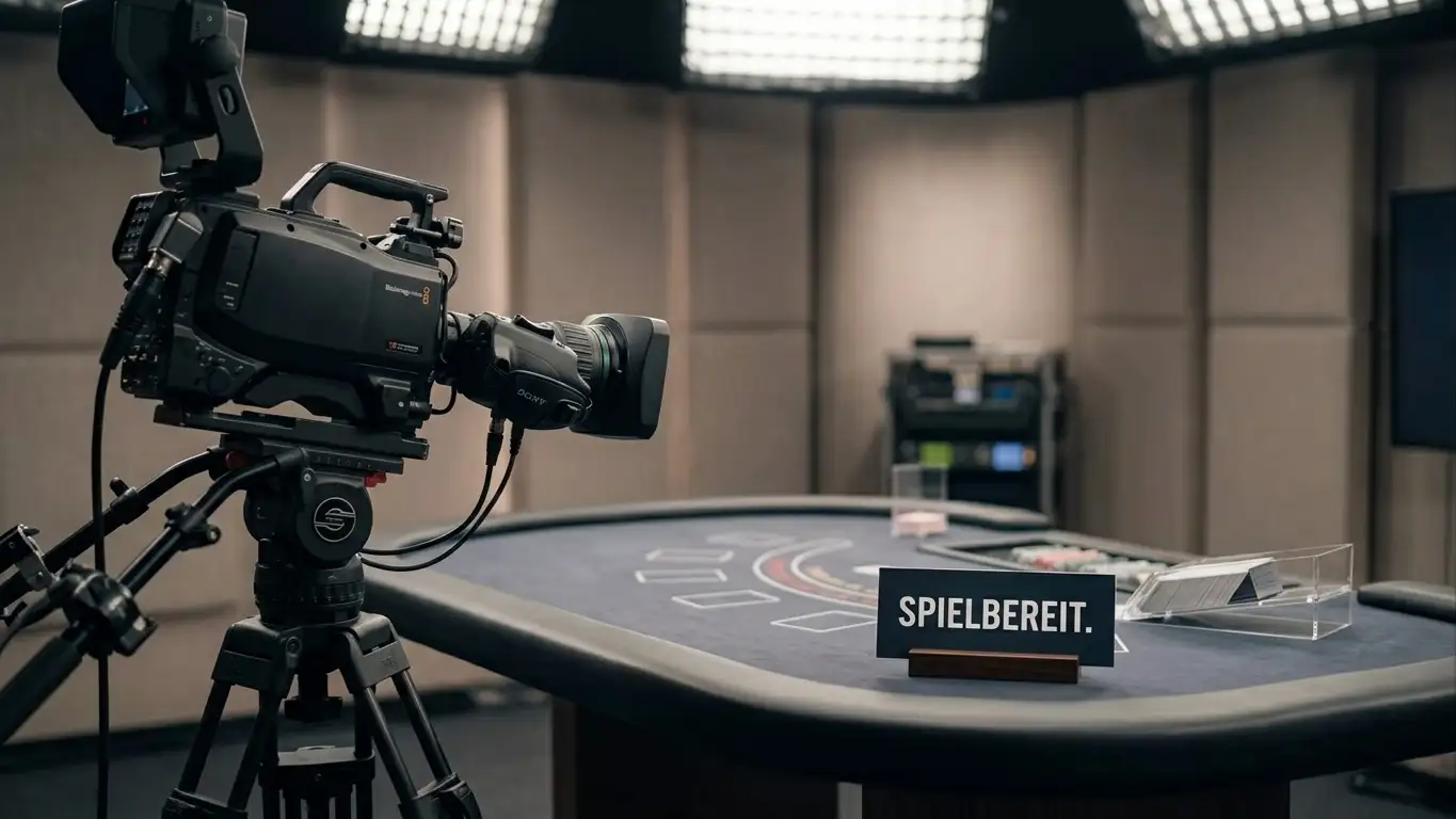 Neutrales Live-Studio mit Kamera und Spieltisch für die Übertragung