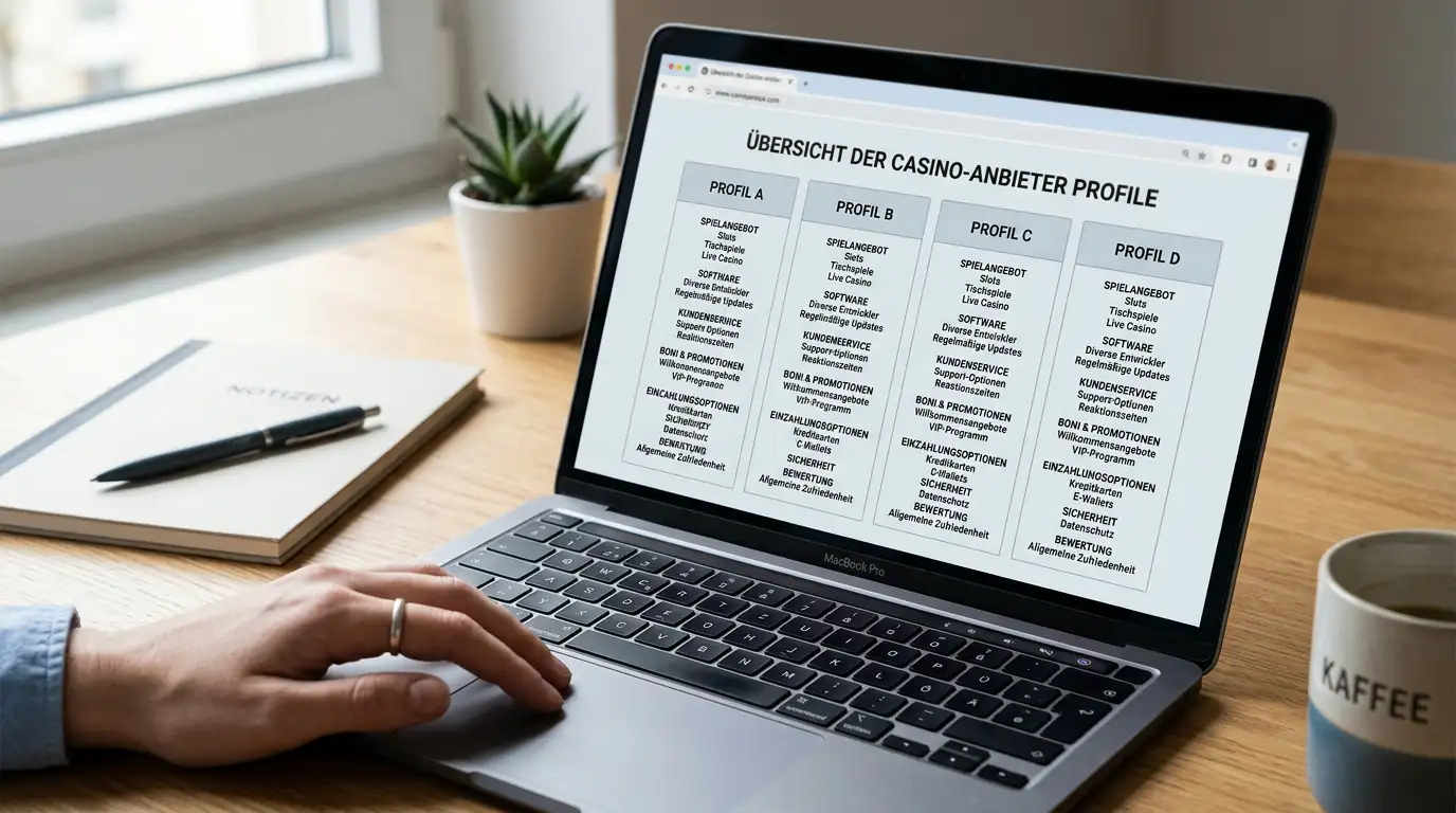 Mehrere Anbieterprofile im Vergleich auf einem Laptop-Bildschirm ohne erkennbare Logos