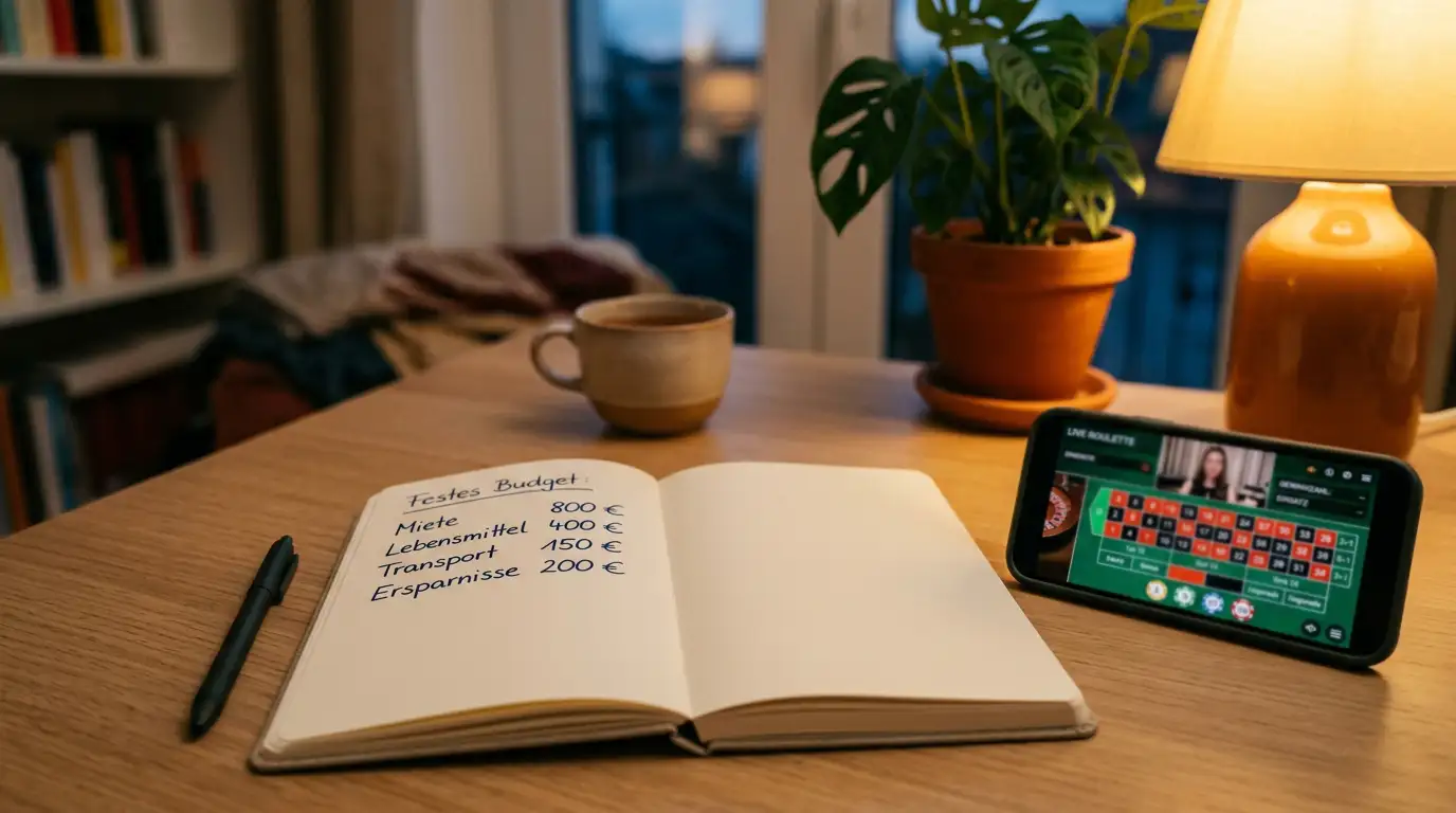 Ruhiger Schreibtisch mit Notizblock und Stift für ein festes Roulette-Budget