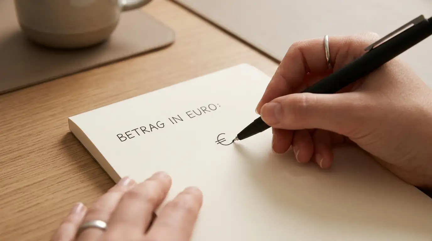 Notizblock mit Euro-Zeichen und Stift zur Erklärung der Mindesteinzahlung