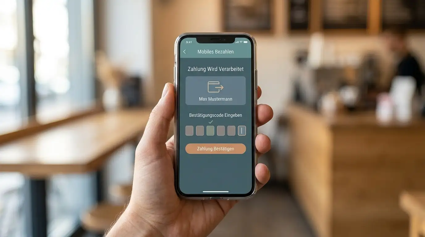 Wallet-Bildschirm mit ausgehender Transaktion und Bestätigungs-Code auf einem Smartphone