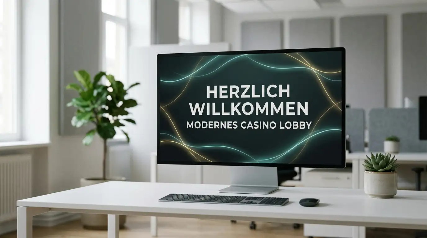 Frisch eröffnete Casino-Lobby mit modernem Willkommensbildschirm und aktuellem Jahr