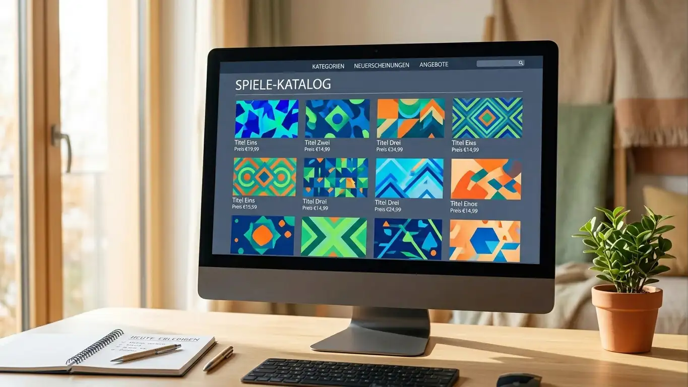 Modernes Curaçao-Casino-Interface mit Spielkatalog auf Desktop-Monitor