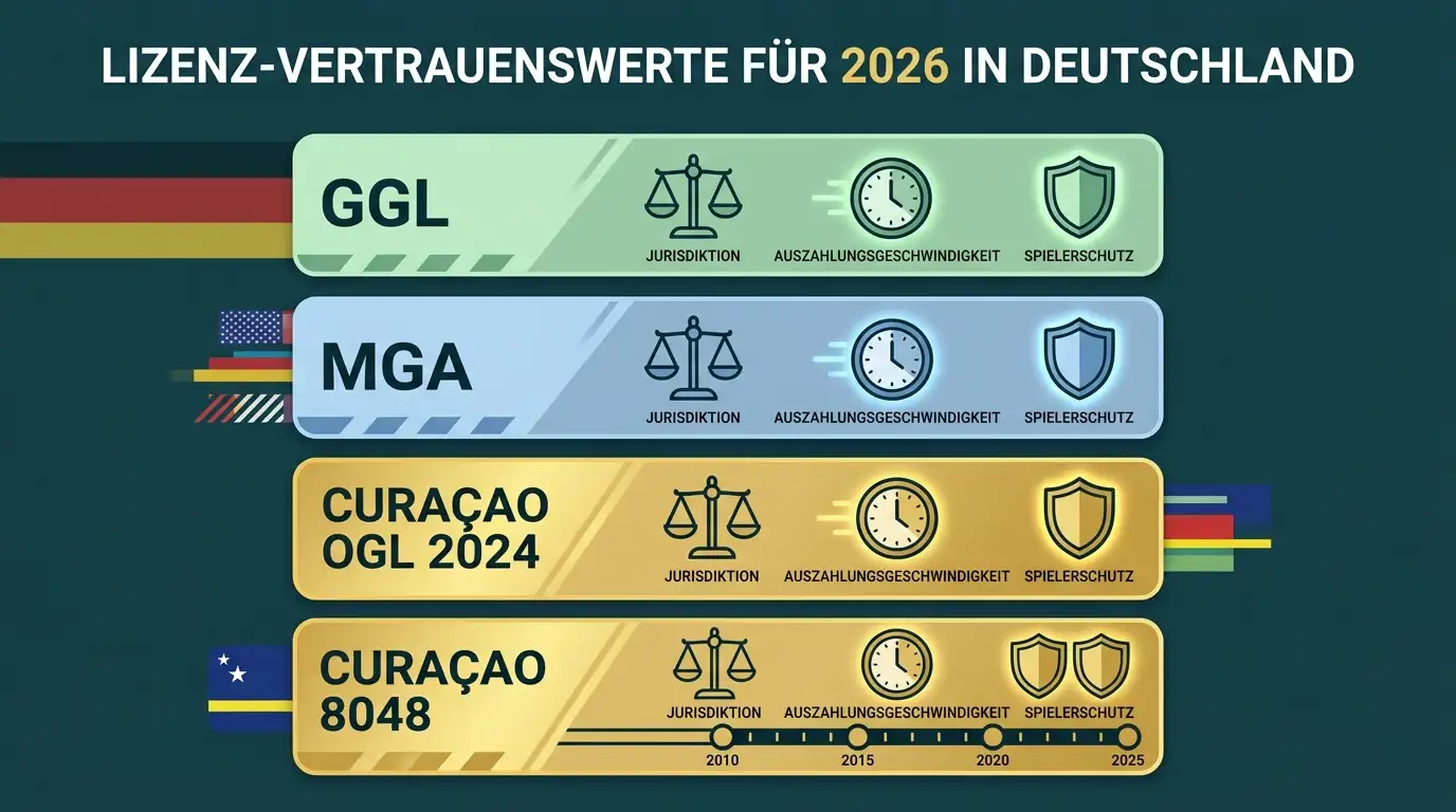Lizenz-Vertrauens-Score: GGL, MGA, Curaçao 2024 und Curaçao 8048 im Vergleich