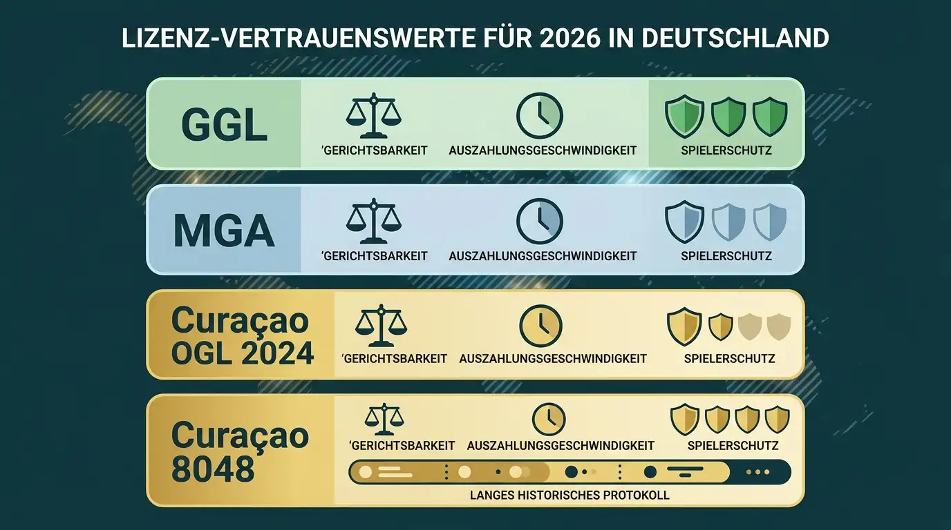 Lizenz-Vertrauens-Score: GGL, MGA, Curaçao 2024 und Curaçao 8048 im Vergleich