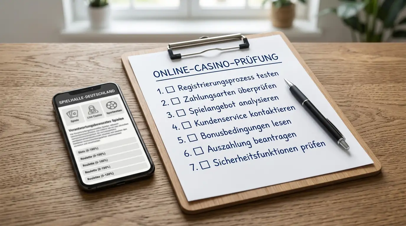 Checkliste auf einem Notizblock mit Stift, daneben ein Smartphone mit neutraler Webseite