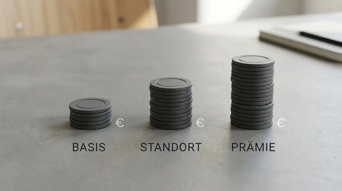 Münzstapel mit verschiedenen Euro-Stückelungen als Mindesteinzahlung-Symbolik