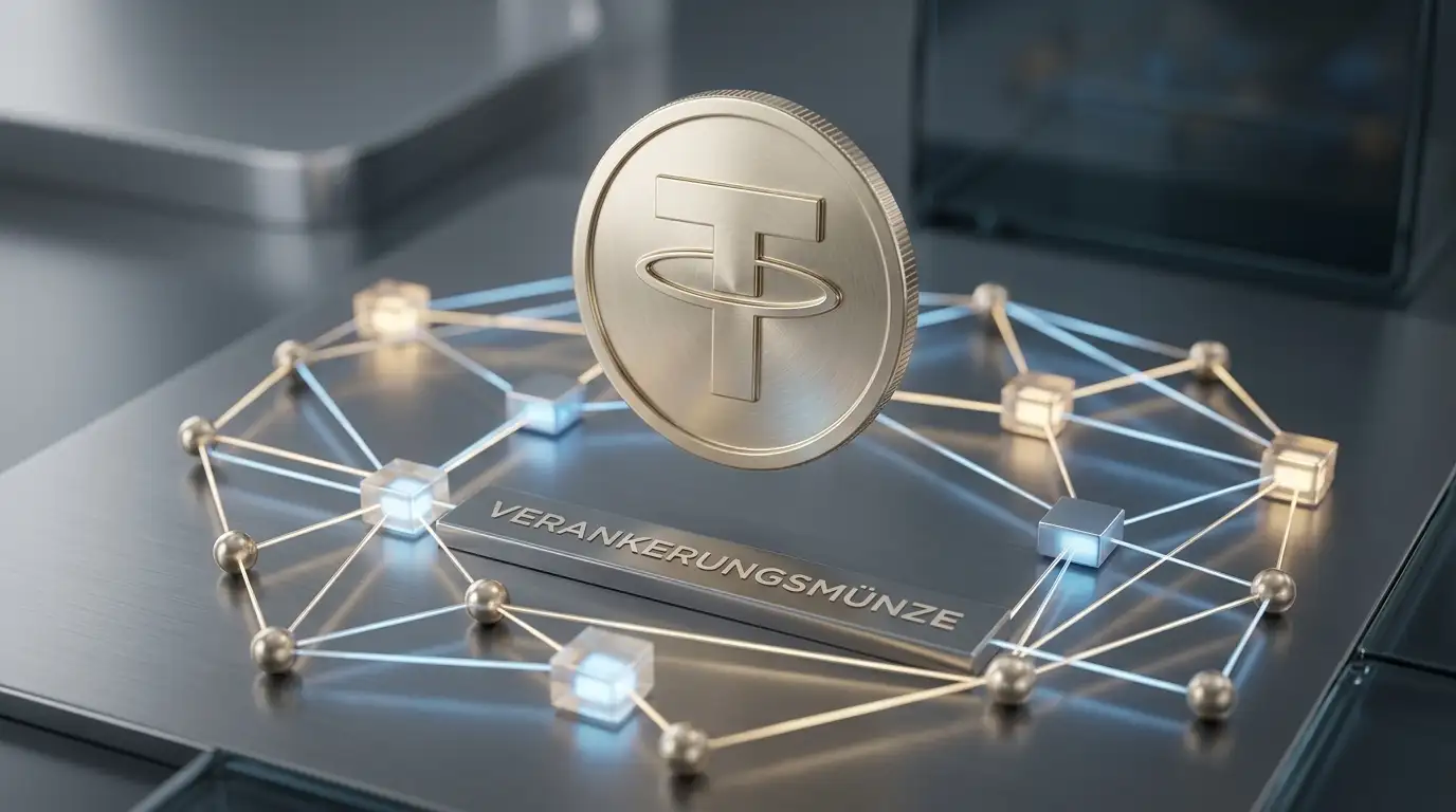 Tether-Token und Blockchain-Knotenpunkte als Symbol für USDT-Stabilität