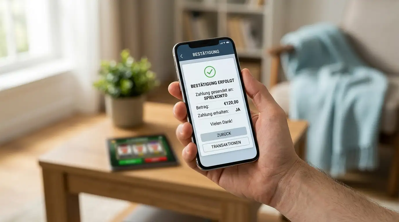 Smartphone in der Hand mit einer Banking-App und einer Casino-App nebeneinander auf dem Bildschirm