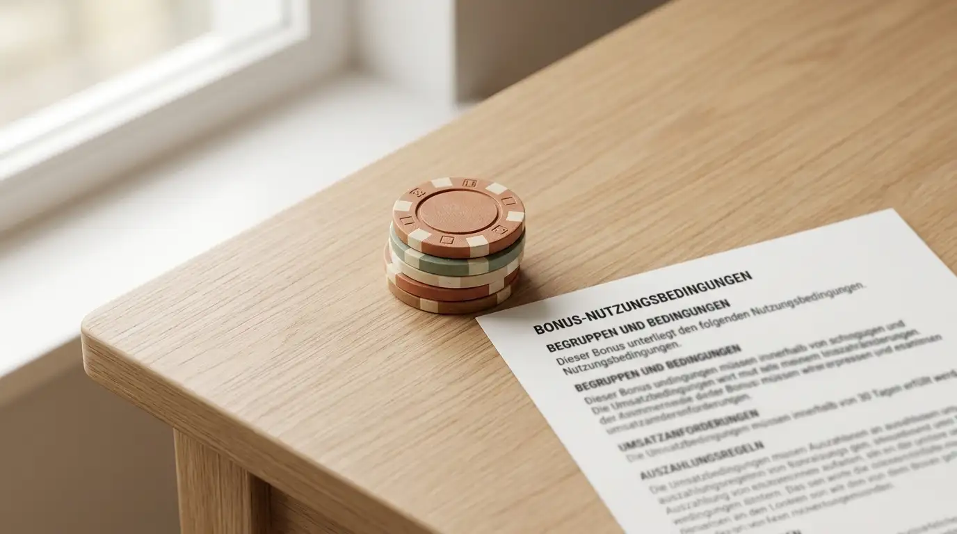 Stapel von Spielchips und Bonusdokumenten als Sinnbild für Willkommenspakete