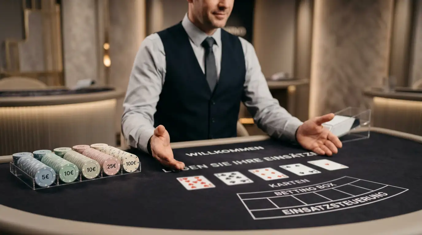 Roulette-Tisch in einem Live-Casino-Studio mit deutschsprachigem Croupier